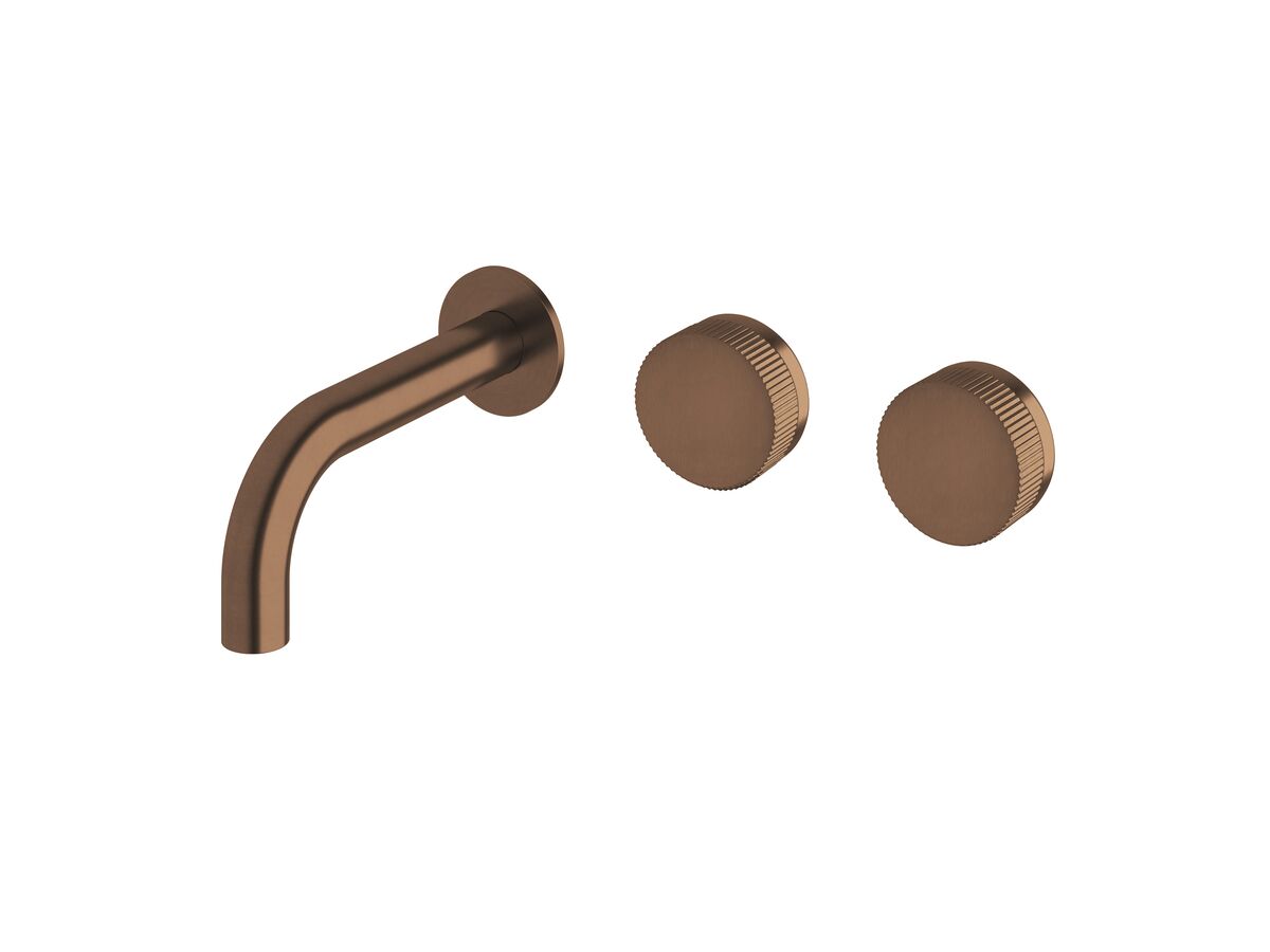 Milli Pure Wall Basin Hostess System 160mm Right Hand with Linear Textured Handles PVD Brushed Bronze (3 Star)