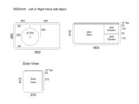 Cibo Habitat Wall Hung Vanity 1 Door 2 Drawer 900mm
