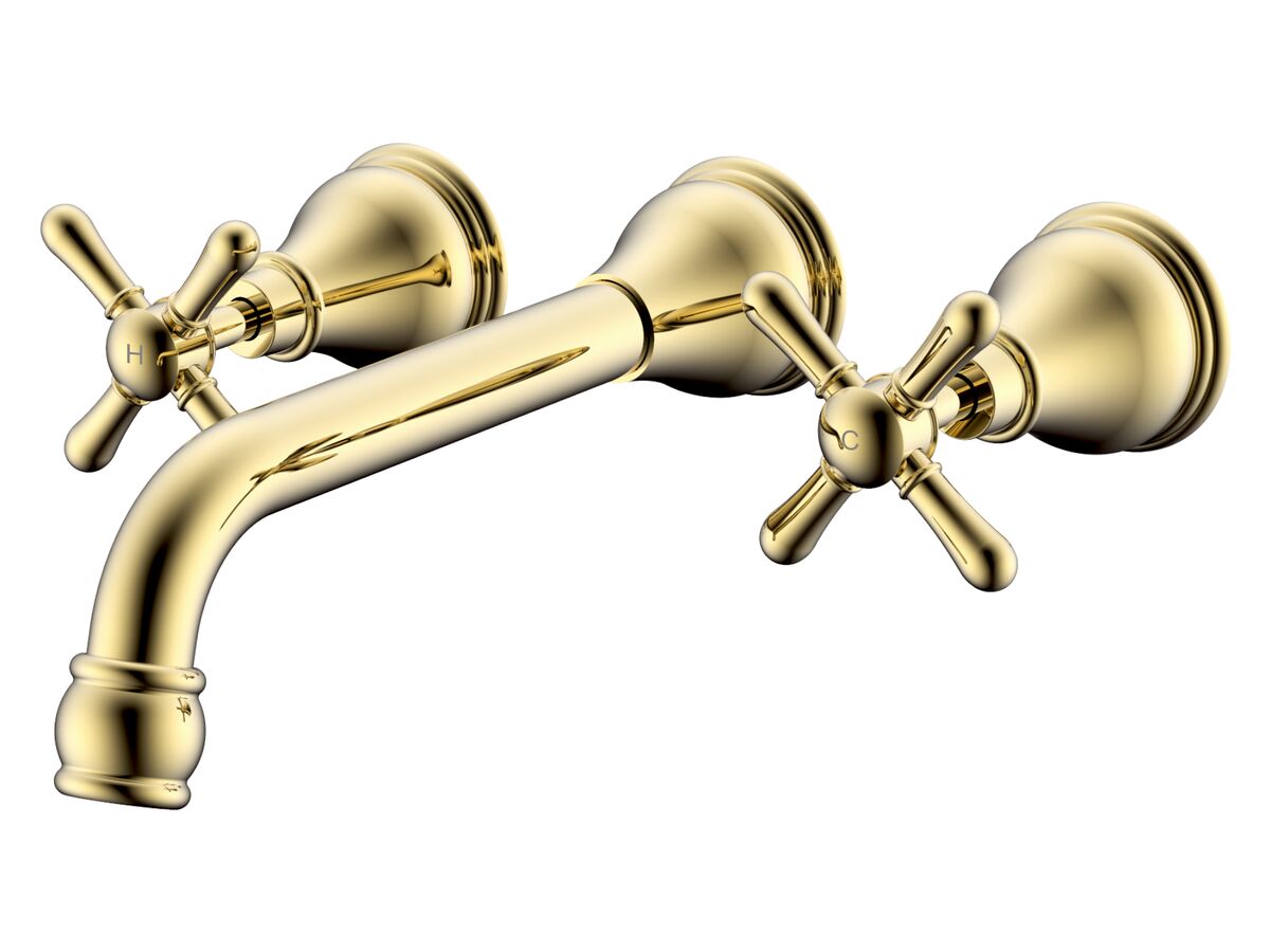 Milli Voir Wall Basin Set Cross Handle 220mm Brass Gold (5 Star)