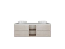 Kado Aspect 1500mm Wall Hung Vanity Unit With Shelf Double Bowl Caesarstone Top