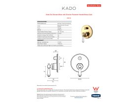 Specification Sheet - Kado Era Shower Mixer with Diverter Porcelain Handle Brass Gold