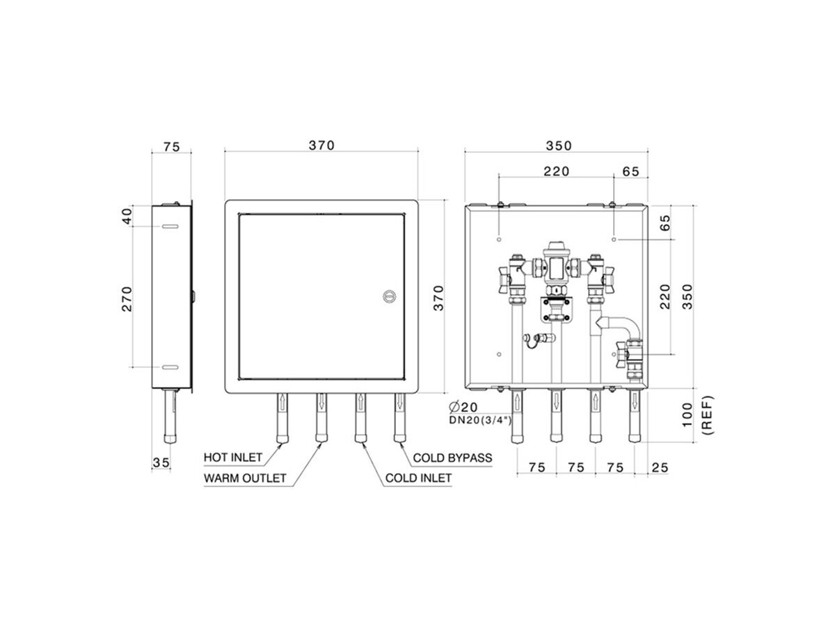 Mini Tmv Reece Caroma TMV20 Standard Bottom Inlet with Bypass and Hinged Door 350mm x ...