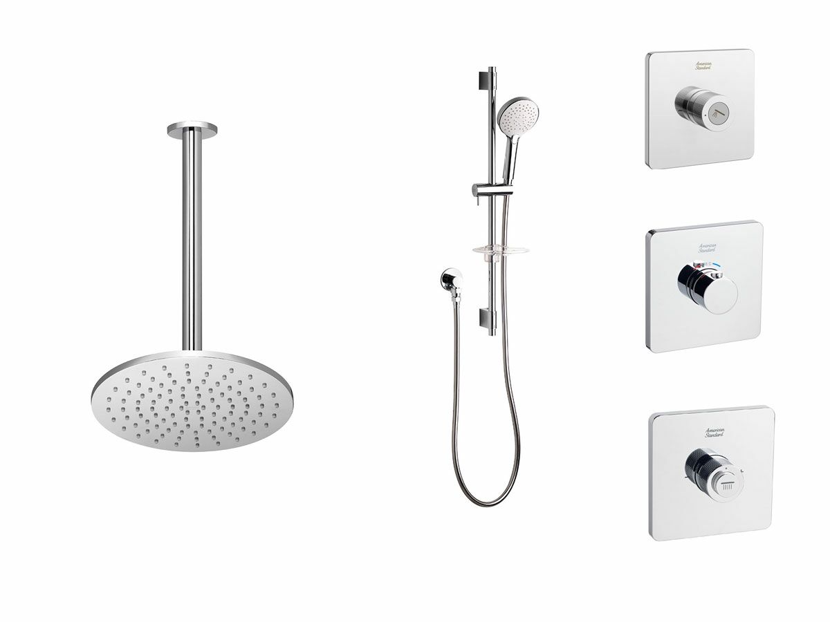 American Standard EasySET Thermo Controller +Cygnet Round Overhead + Rail Shower Chrome (3 Star)