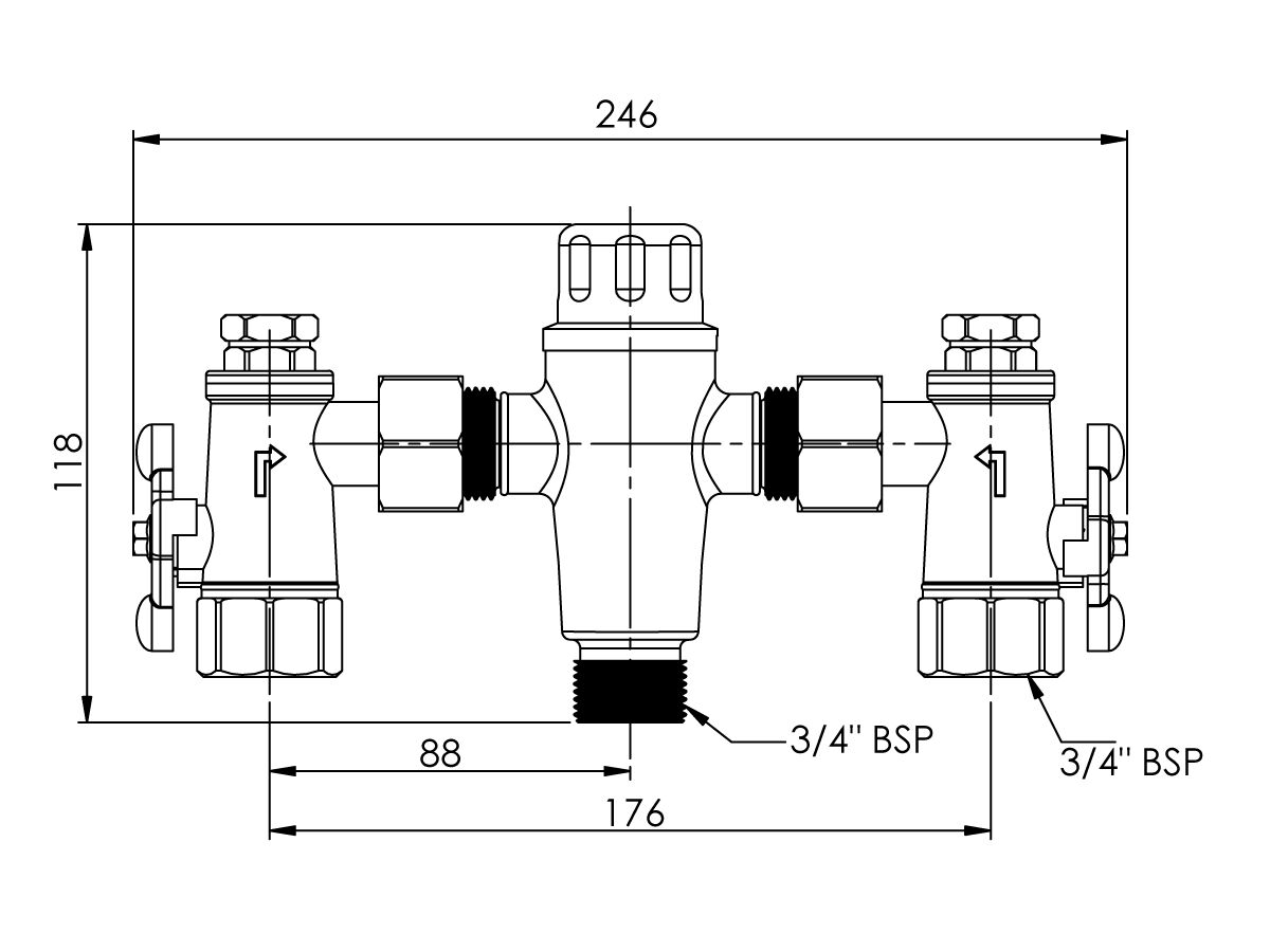 Aquablend 2000 Thermostatic Mixing Valve with Isolating Valve 20mm
