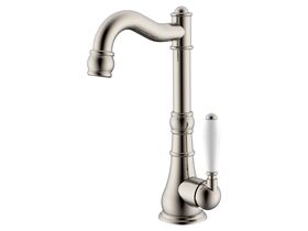 Milli Voir English Basin Mixer with Porcelain Lever Handle Brushed Nickel (5 Star)