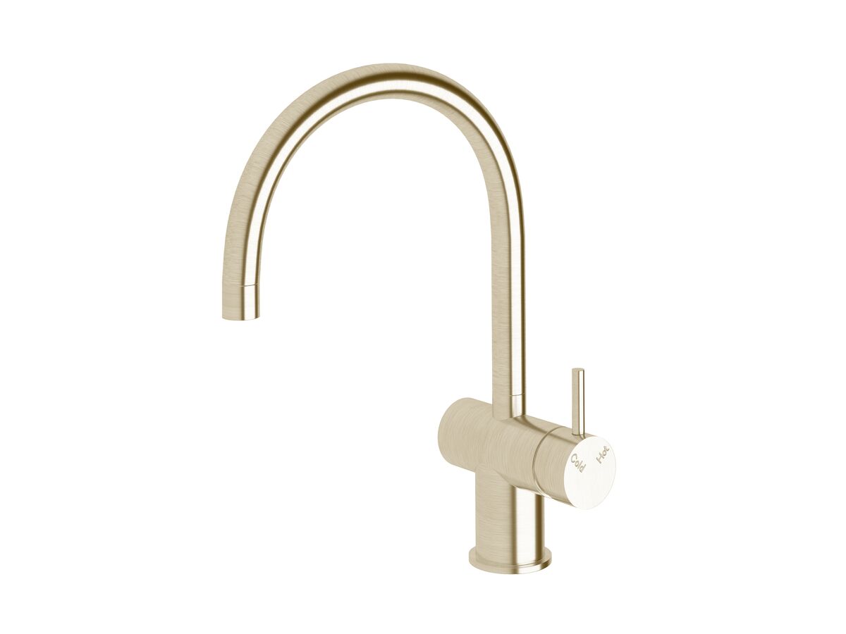 Scala Sink Mixer Tap Large Curved Right Hand LUX PVD Brushed Platinum Gold (4 Star)