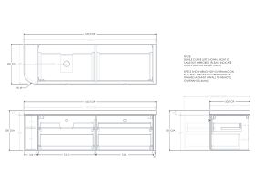 Technical Drawing - Kado Era 50mm Durasein Statement Top Single Curve All Drawer 1650mm Wall Hung Vanity with Left Hand Basin