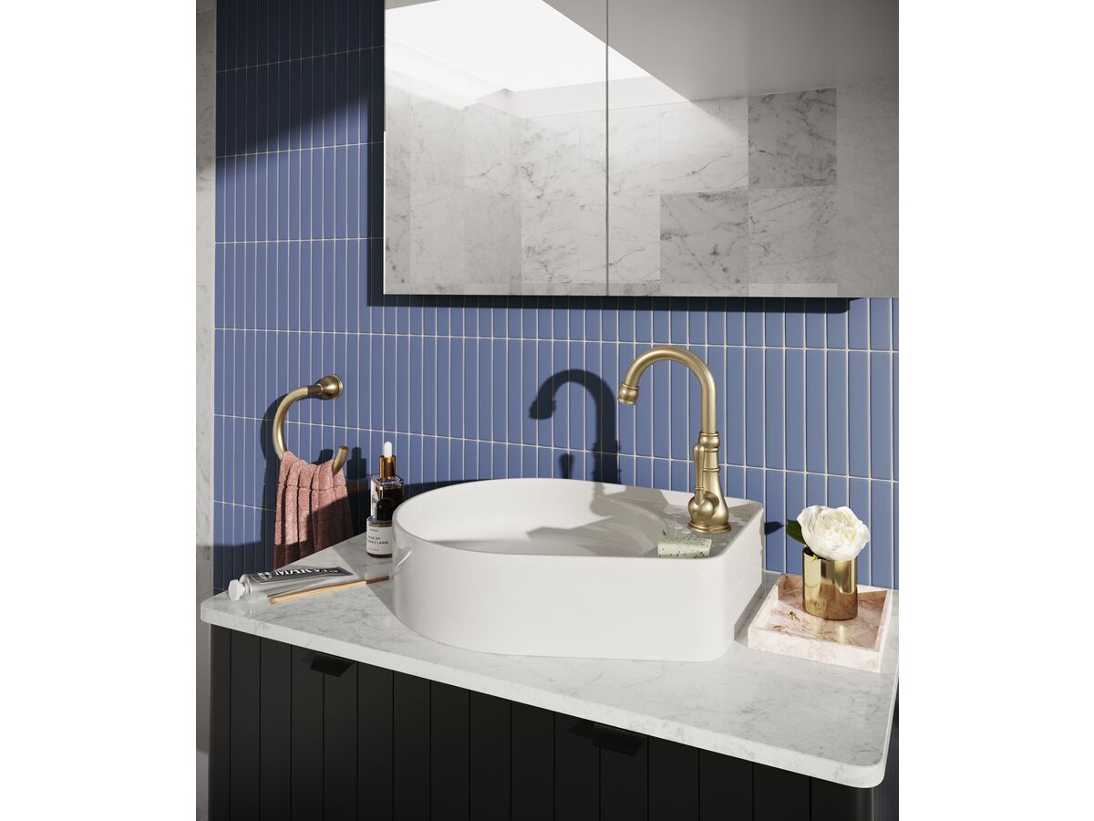 Milli Voir Gooseneck Basin Mixer Tap Polished Brass Gold (4 Star) from