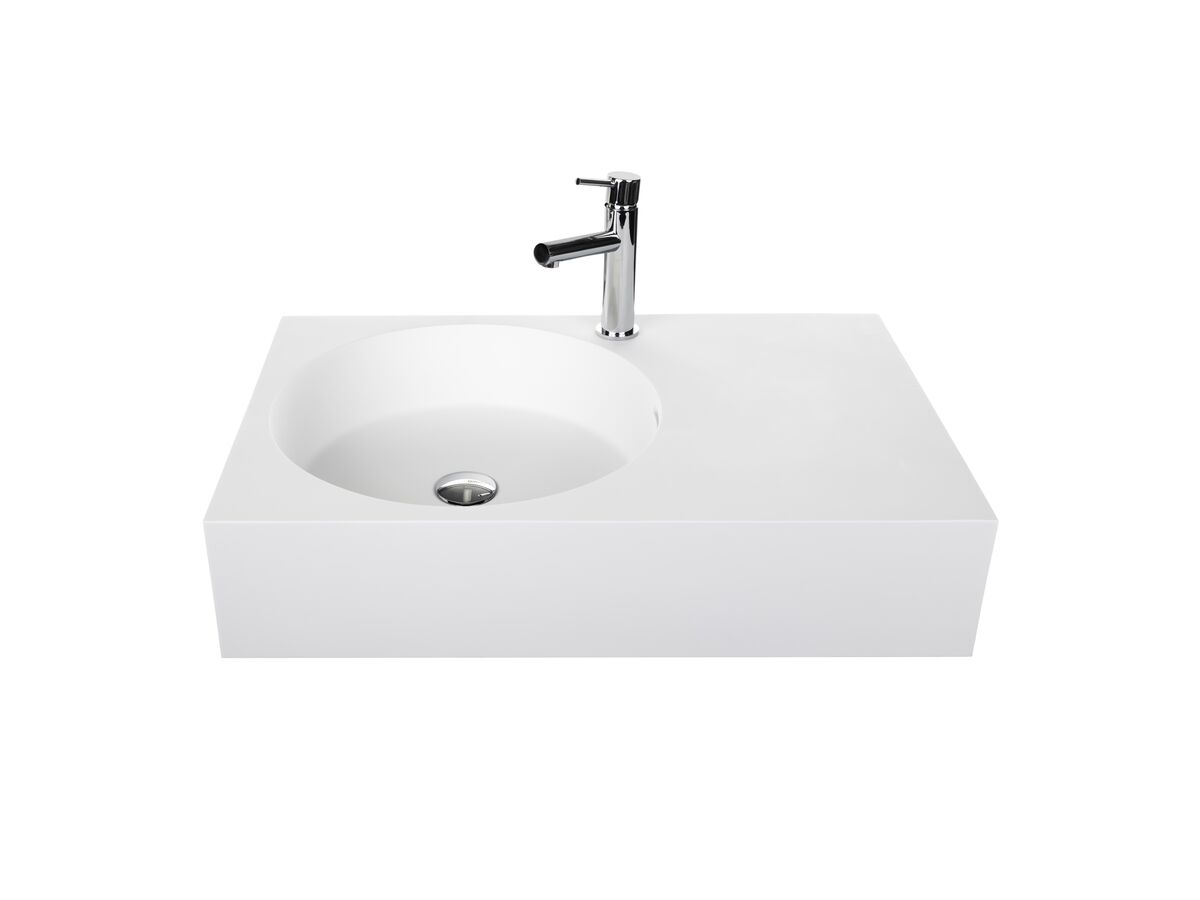 Omvivo Neo Solid Surface Wall Basin Left Hand Bowl 1 Taphole 700mm White