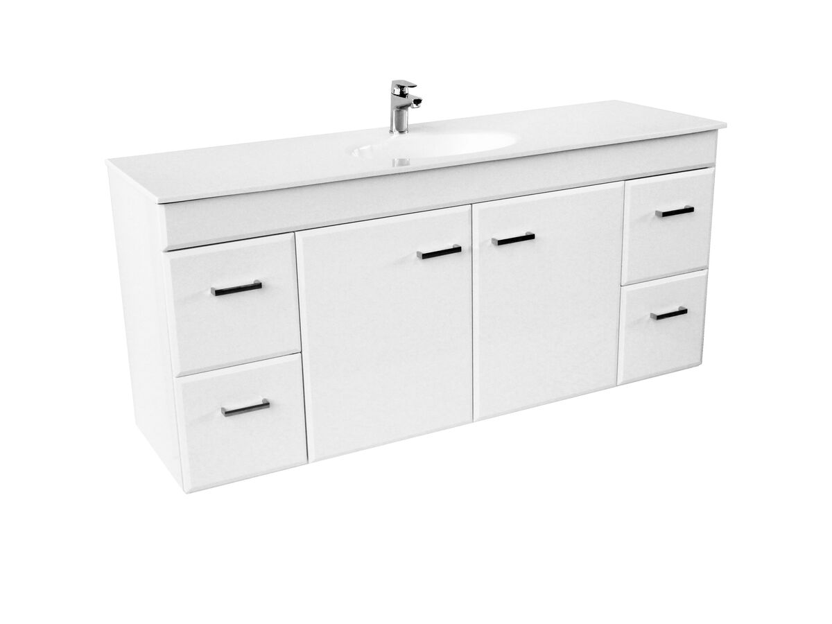 Posh Bristol 1500mm Wall Hung Vanity Unit 2 Doors 4 Drawers Single Bowl