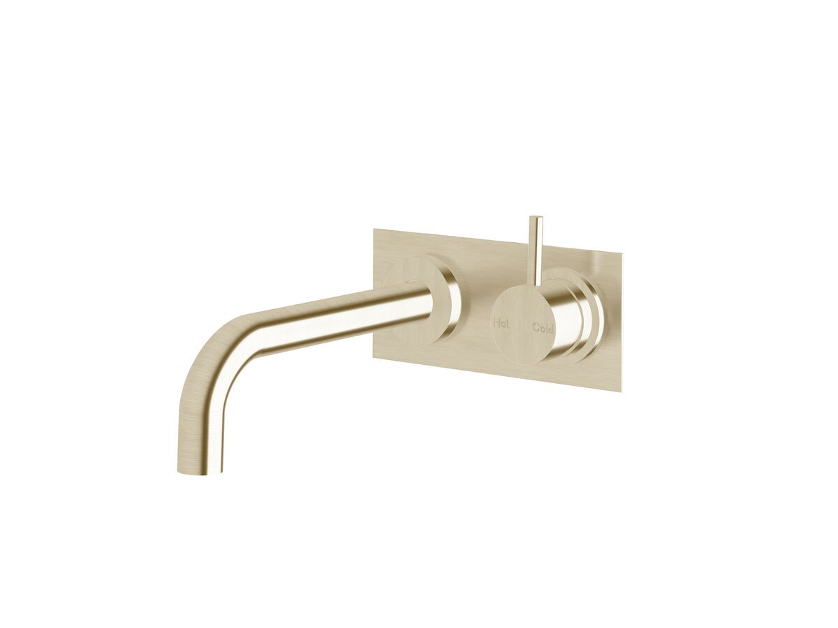 Scala 25mm Curved Wall Basin Mixer Tap System Right Hand Mixer Tap 250mm Outlet LUX PVD Brushed Platinum Gold (6 Star)
