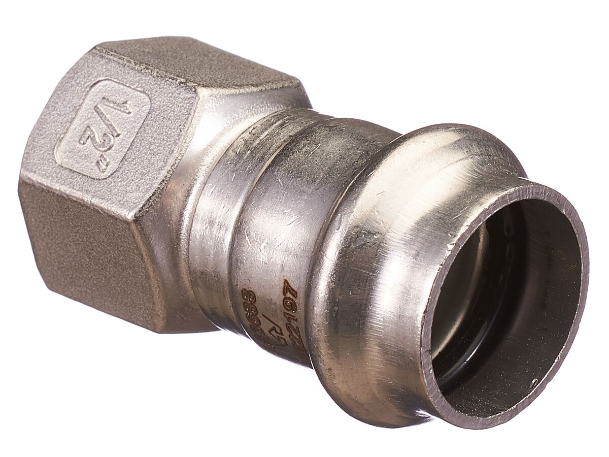 >B< Press Stainless Steel Female Straight Connector 22mm x 1/2""