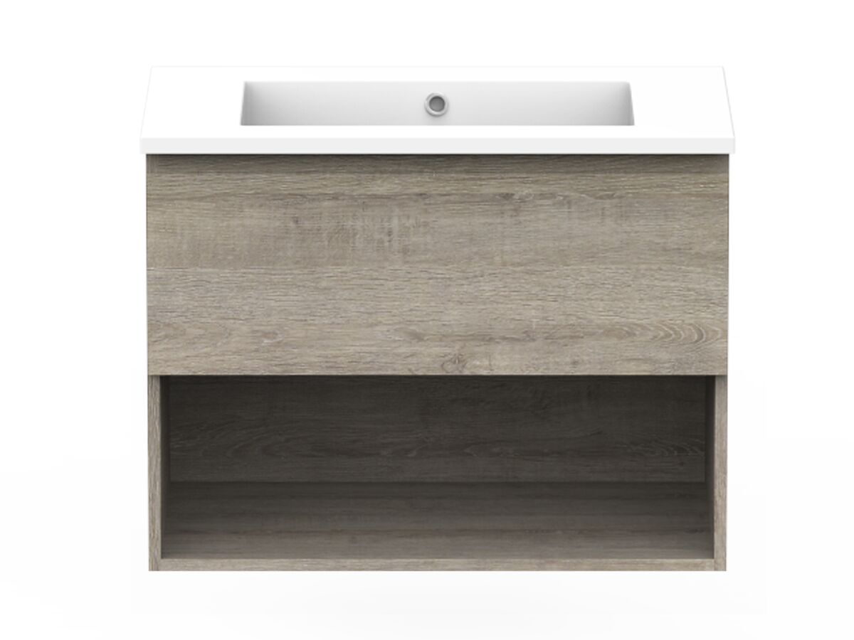 Posh Domaine Open Shelf All-Drawer 750mm Wall Hung Vanity Cast Marble Top Centre Basin