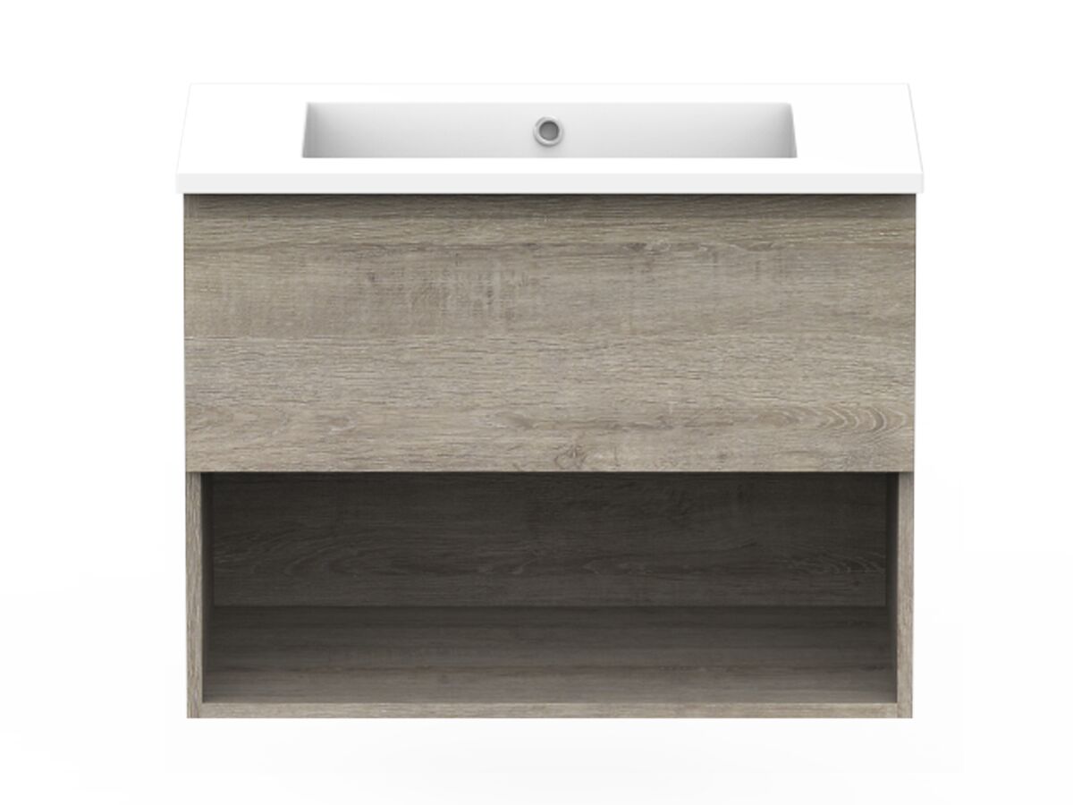 Posh Domaine Open Shelf AllDrawer 750mm Wall Hung Vanity Cast Marble