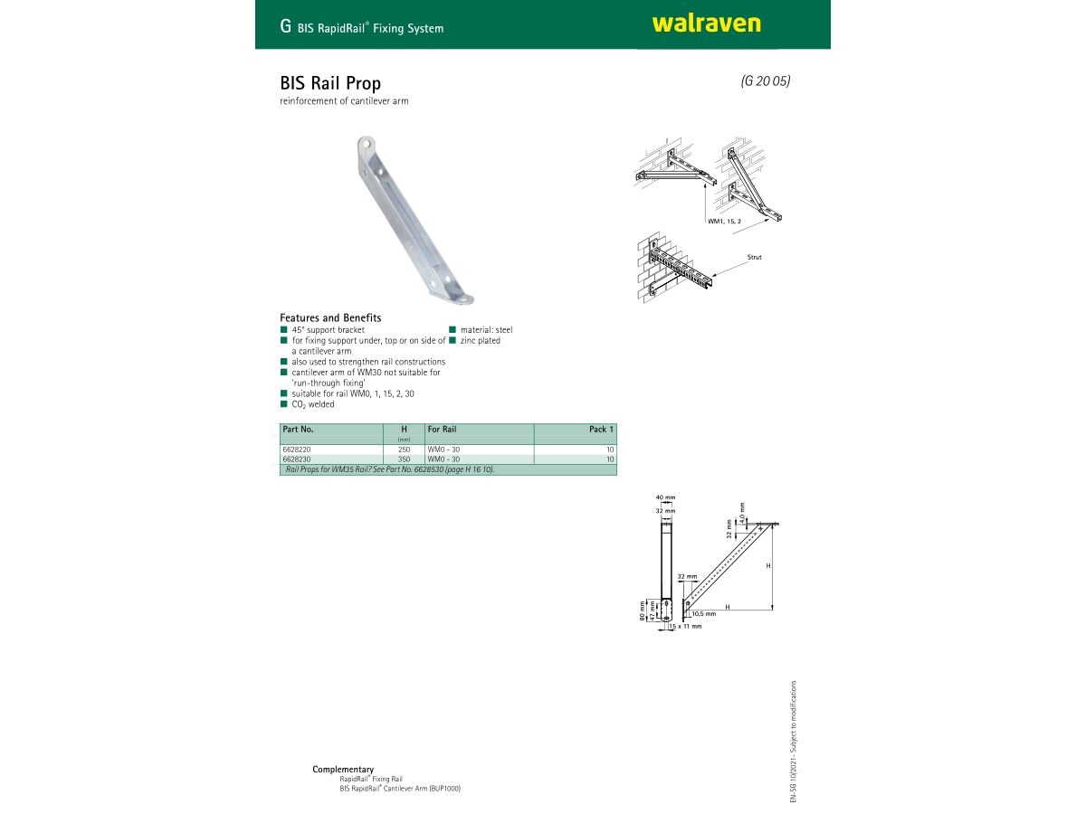 Specification Sheet - Walraven Rapidrail Prop Arm