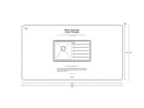 Cut Out Template - Memo Hugo Single Bowl Sink 1 Taphole Left Hand Bowl with Drainer Stainless Steel