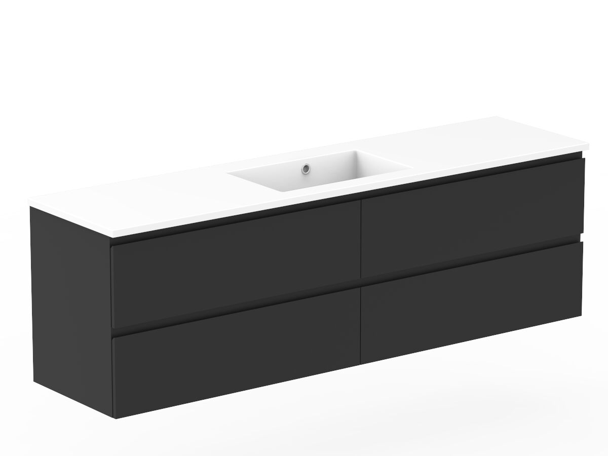 Posh Domaine Plus All-Drawer Twin 1800mm Single Bowl Basin Wall Hung Vanity Cast Marble Top