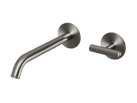 Hero - Milli Etch Progressive Wall Basin / Bath Mixer Tap Set with Round Backplate Brushed Gunmetal