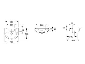 Victoria Wall Basin with Fix 520mm 1 Tap Hole White