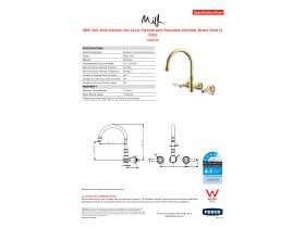 Specification Sheet - Milli Voir Wall Kitchen Set Lever Handle with Porcelain Handles Brass Gold (4 Star)