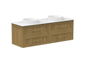 Kado Lux 1500mm All Drawer Wall Hung Vanity Unit Caesarstone Double Bowl 4 Drawers (No Basin)