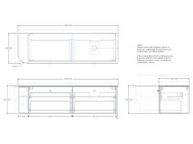 Technical Drawing - Kado Era 12mm Durasein Top Single Curve All Drawer 1650mm Wall Hung Vanity with Right Hand Basin