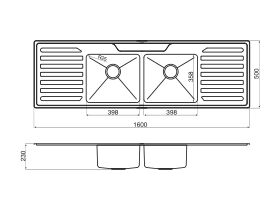AFA Cubeline Double Bowl Double Drainer Inset Sink 1 Taphole 1600mm Stainless Steel