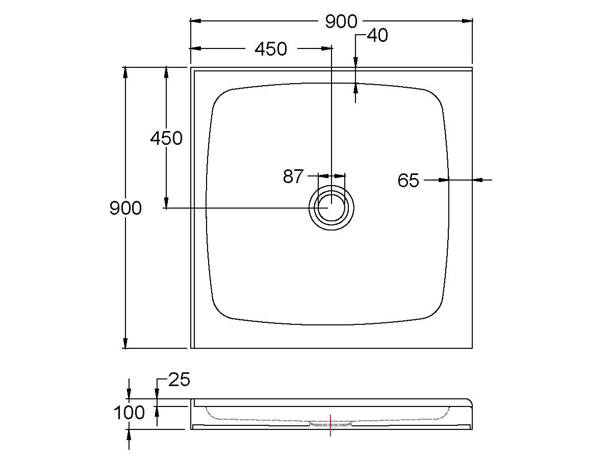 BASE Easy Fit Shower Base 2 Sided 900 x 900 Centre Outlet White