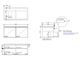 Technical Drawing - ISSY Adorn Above Counter / Semi Inset Wall Hung Vanity Unit with Two Drawers & Internal Shelves with Petite Handle 1000mm x 500mm x 450mm OFFSET LEFT