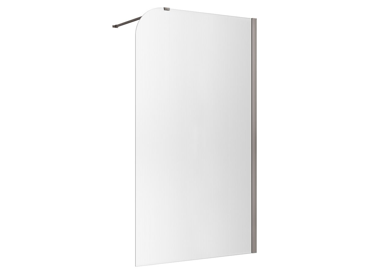 Hero - Kado Lux Frameless Curved Right Fluted Panel with Wall Channel 1200mm Brushed Metal