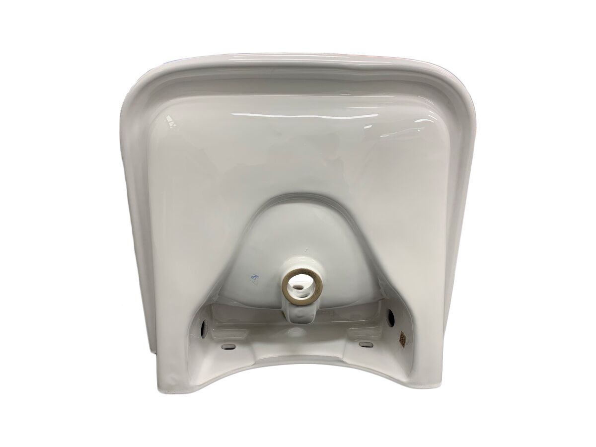Wolfen Wall Basin with Integrated Handle 600 x 555mm with Overflow & 1 Taphole White