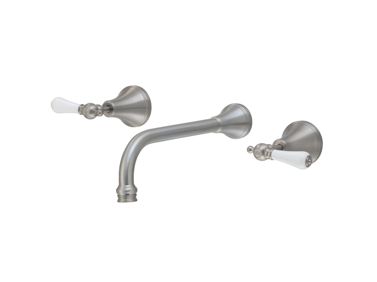 Kado Era Wall Bath Set 250mm Lever Porcelain Handle Brushed Nickel