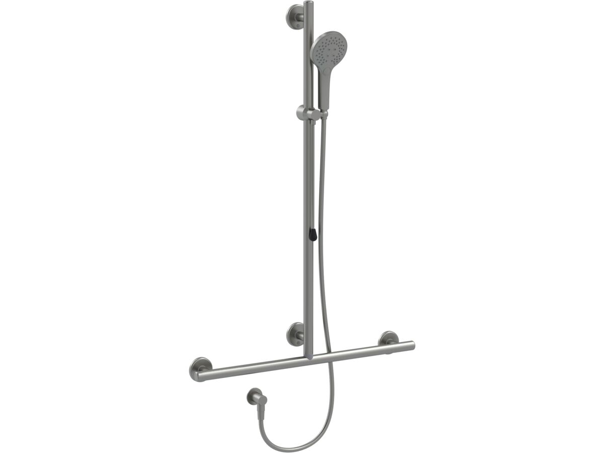 Mizu Drift 700 x 1100mm T-Shower Modular Grab Rail Kit 3 function with Push Pull Brushed Gunmetal (5 Star)
