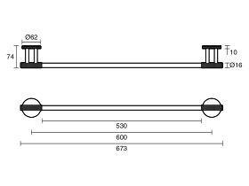 Technical Drawing - Milli Marq Edit Single Towel Rail 600mm