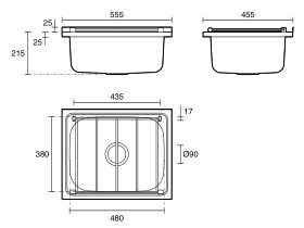 Technical Drawing - Wolfen 316 Stainless Steel Cleaners Sink with Grate