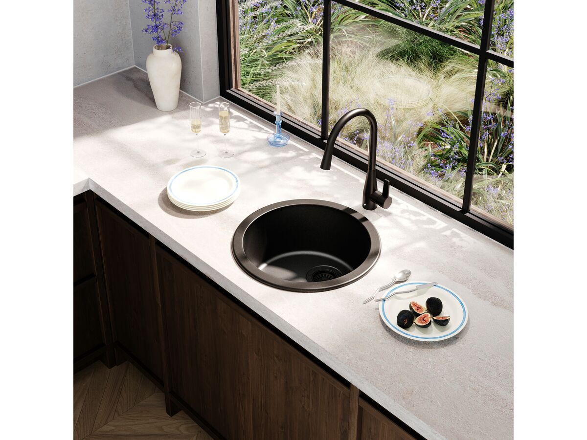 Memo Freya Round Sink No Taphole Granite Black