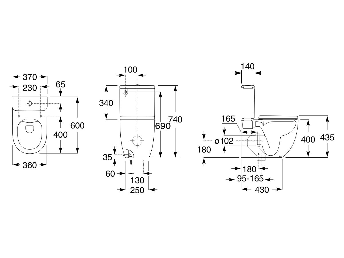 Roca Meridian Rimless Close Coupled Back to Wall Back Inlet Toilet