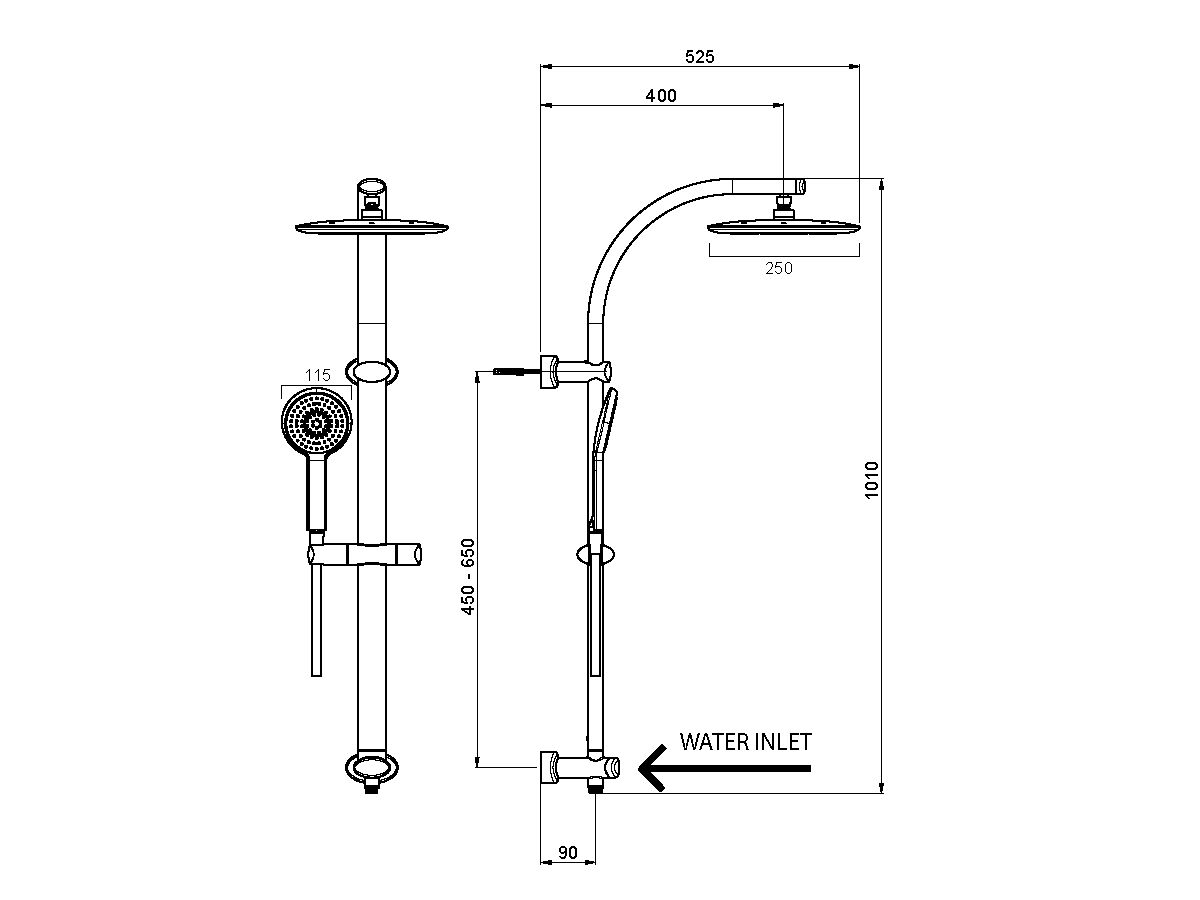 Nikles Pearl Twin Rail Shower Pearl Handpiece, Pearl 250 Square Showerhead with Bottom Rail