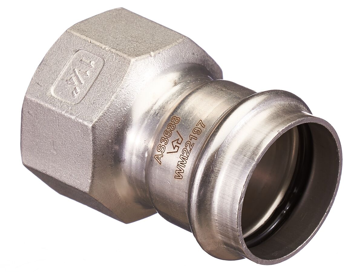 >B< Press Stainless Steel Female Straight Connector 35mm x 1 1/4""