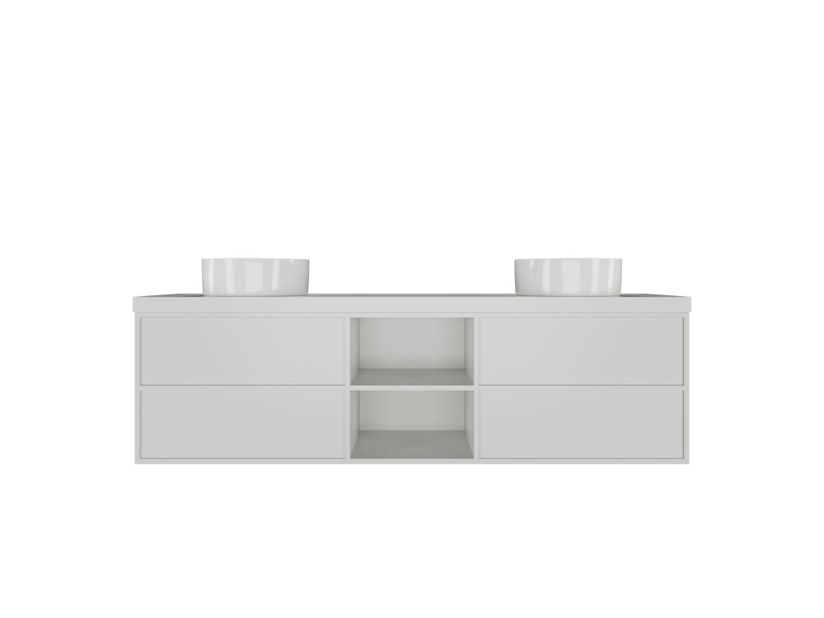 Kado Aspect 1800mm Wall Hung Vanity Unit With Shelf Double Bowl Caesarstone Top