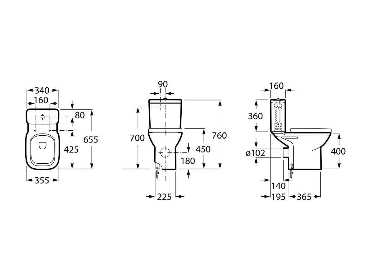 Roca Debba Close Coupled Toilet Suite P Trap Back Inlet With Soft Close