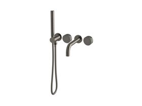Milli Pure Progressive Bath Mixer Tap System 160mm with Hand Shower Right Hand and Linear Textured Handles Brushed Gunmetal (3 Star)