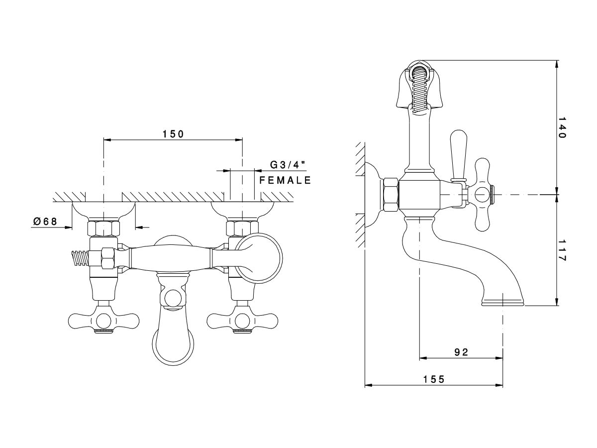 Classic Provincial Wall Bath Set with Shower Chrome (5 Star) from Reece