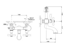 Classic Provincial Wall Bath Set with Shower Chrome (5 Star)