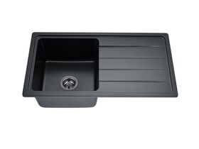 Memo Hugo Single Bowl Sink Reversible (With or Without Taphole) with Drainer Granite Black