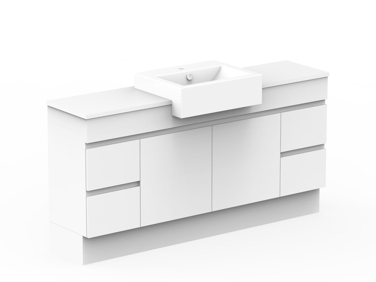 Posh Domaine Plus Semi-Recessed 1500 Single Bowl Floor Mount Vanity Unit Caesarstone Top