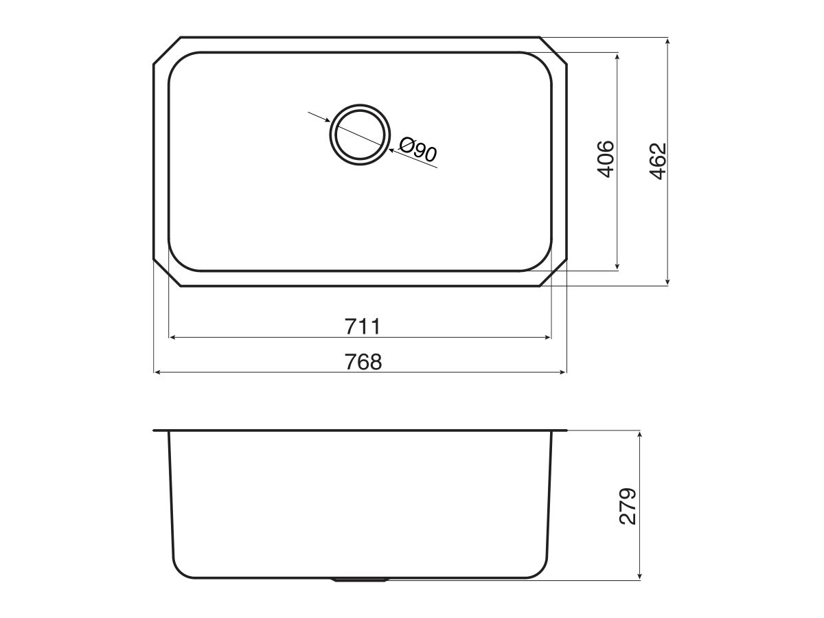 AFA Flow Single Bowl Undermount Sink No Taphole 768mm Stainless Steel