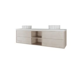 Kado Aspect 1800mm Wall Hung Vanity Unit With Shelf Double Bowl Caesarstone Top