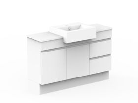 Posh Domaine Plus Semi-Recessed 1200 Centre Bowl Floor Mount Vanity Unit Caesarstone Top