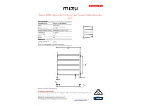 Specification Sheet - Mizu Bloc MK2 750 x 800mm Heated Towel Rail Only (Less Transformer) Polished Stainless Steel